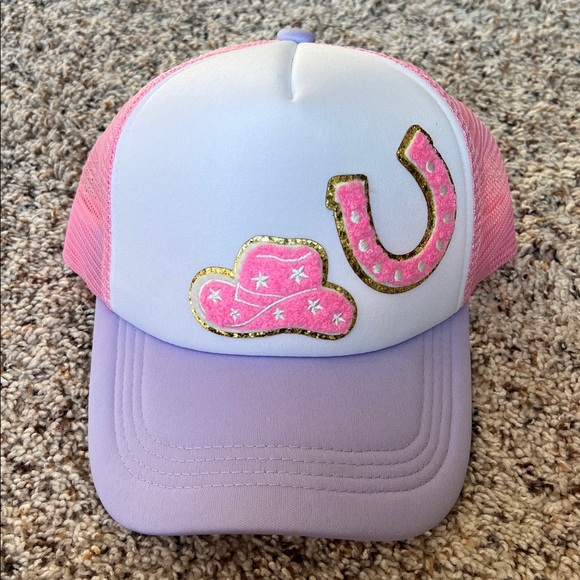 Western pink purple SnapBack trucker hat Otto cap cowgirl cowboy gold patches - Picture 1 of 3